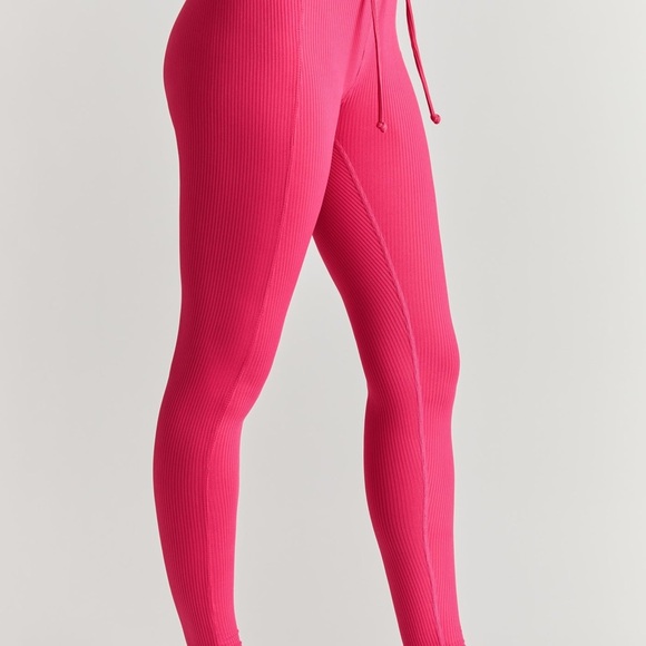 Year of Ours High-Waisted Lace-Up Football Leggings Ribbed Hot Pink XS - Picture 8 of 12